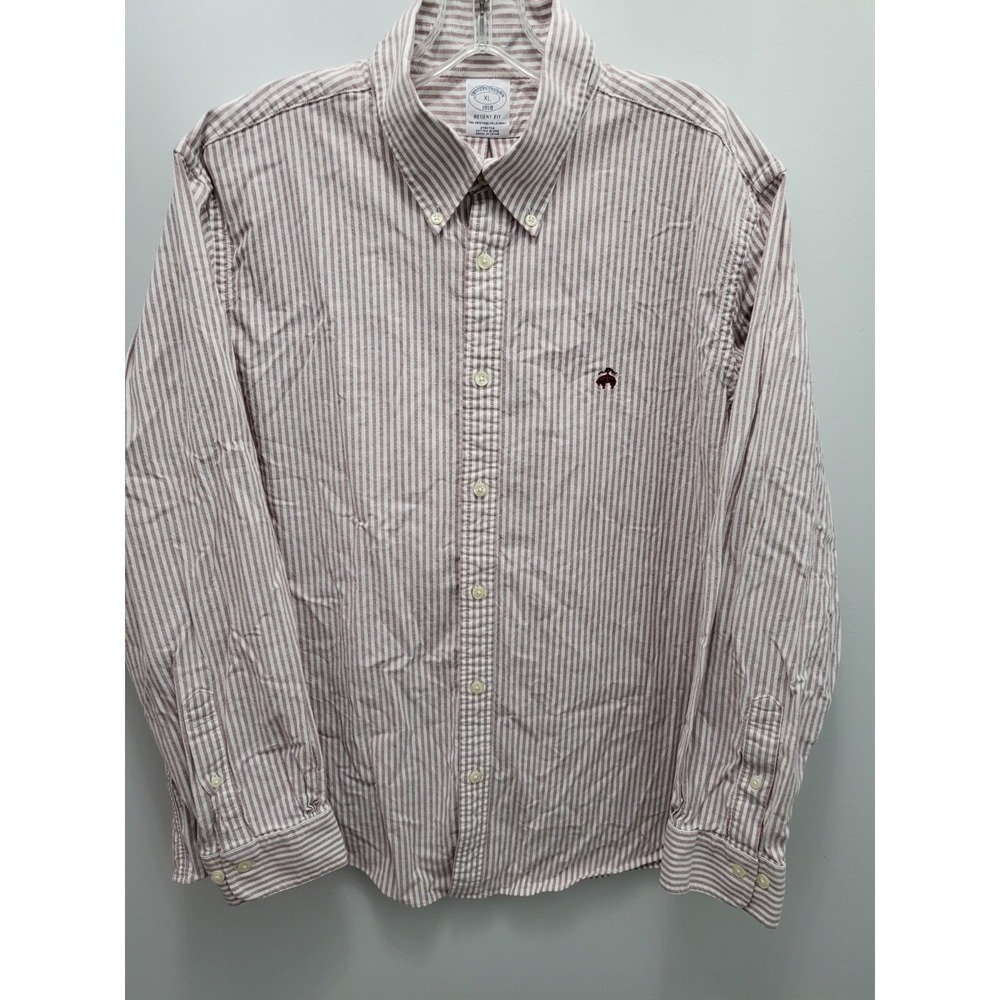 Brooks Brothers Regent Shirt Mens XL Red Burgundy Striped Oxford Cotton Stretch